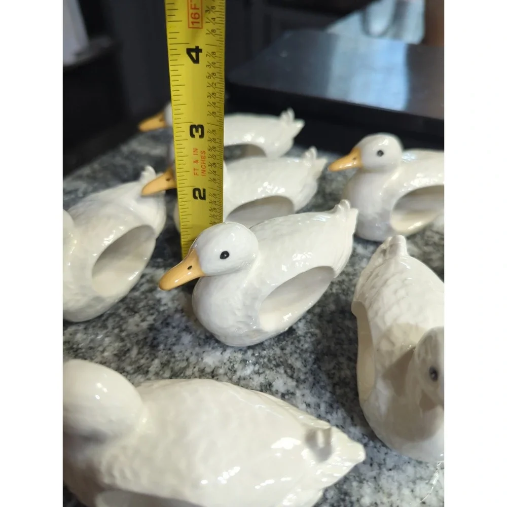 8 Vintage White Ceramic Duck /Goose Napkin Rings Cottage Core Farmhouse